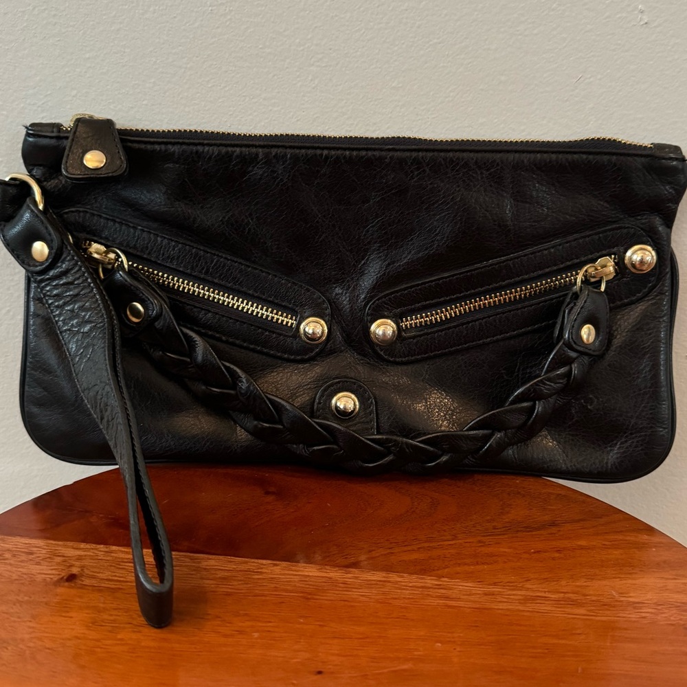 Aleya New York Black Leather Clutch Wristlet